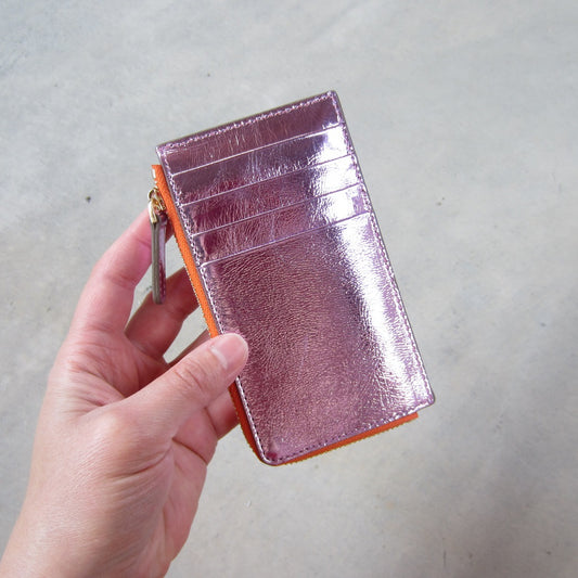 Kate Slim Zip Card Holder: Pink with Orange Zipper