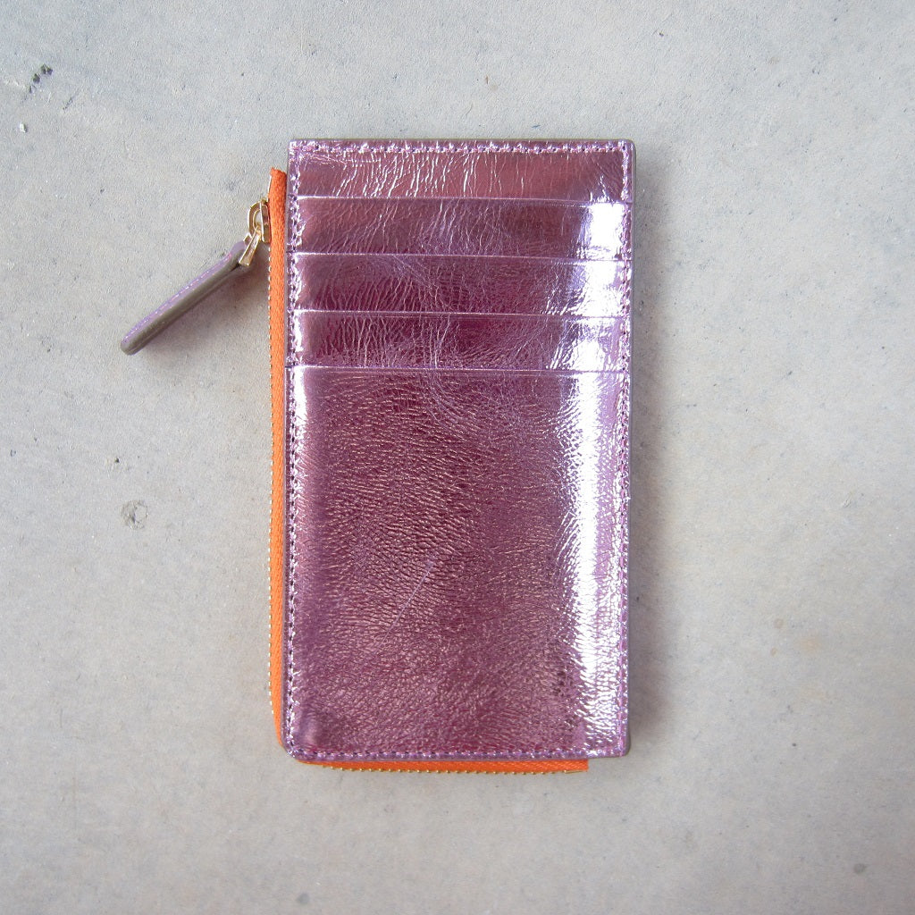 Kate Slim Zip Card Holder: Pink with Orange Zipper