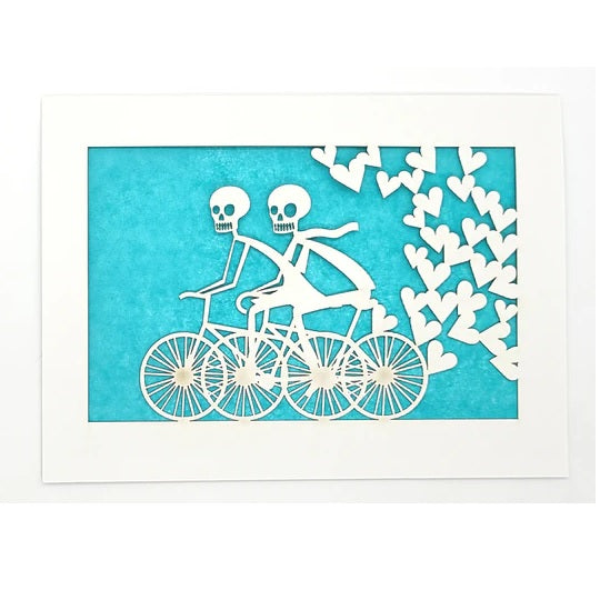 Laser Cut Greeting Card: 2 Calaveras on a Bike