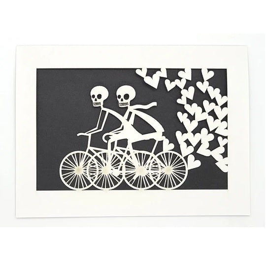 Laser Cut Greeting Card: 2 Calaveras on a Bike