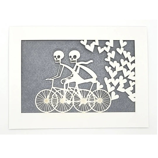 Laser Cut Greeting Card: 2 Calaveras on a Bike
