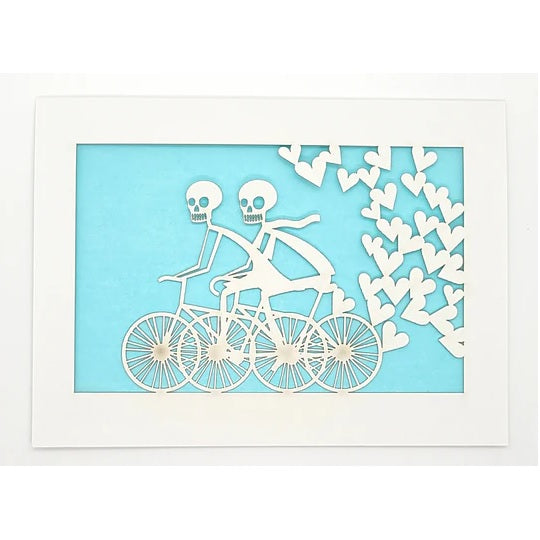Laser Cut Greeting Card: 2 Calaveras on a Bike