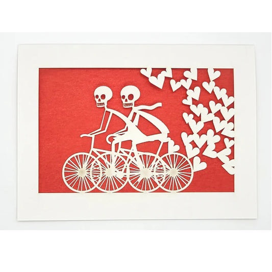 Laser Cut Greeting Card: 2 Calaveras on a Bike
