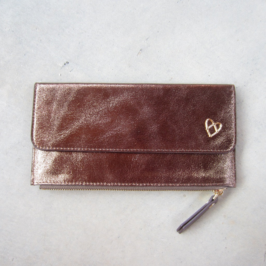 Odele Slim Wallet: Bronze with Brown Zipper