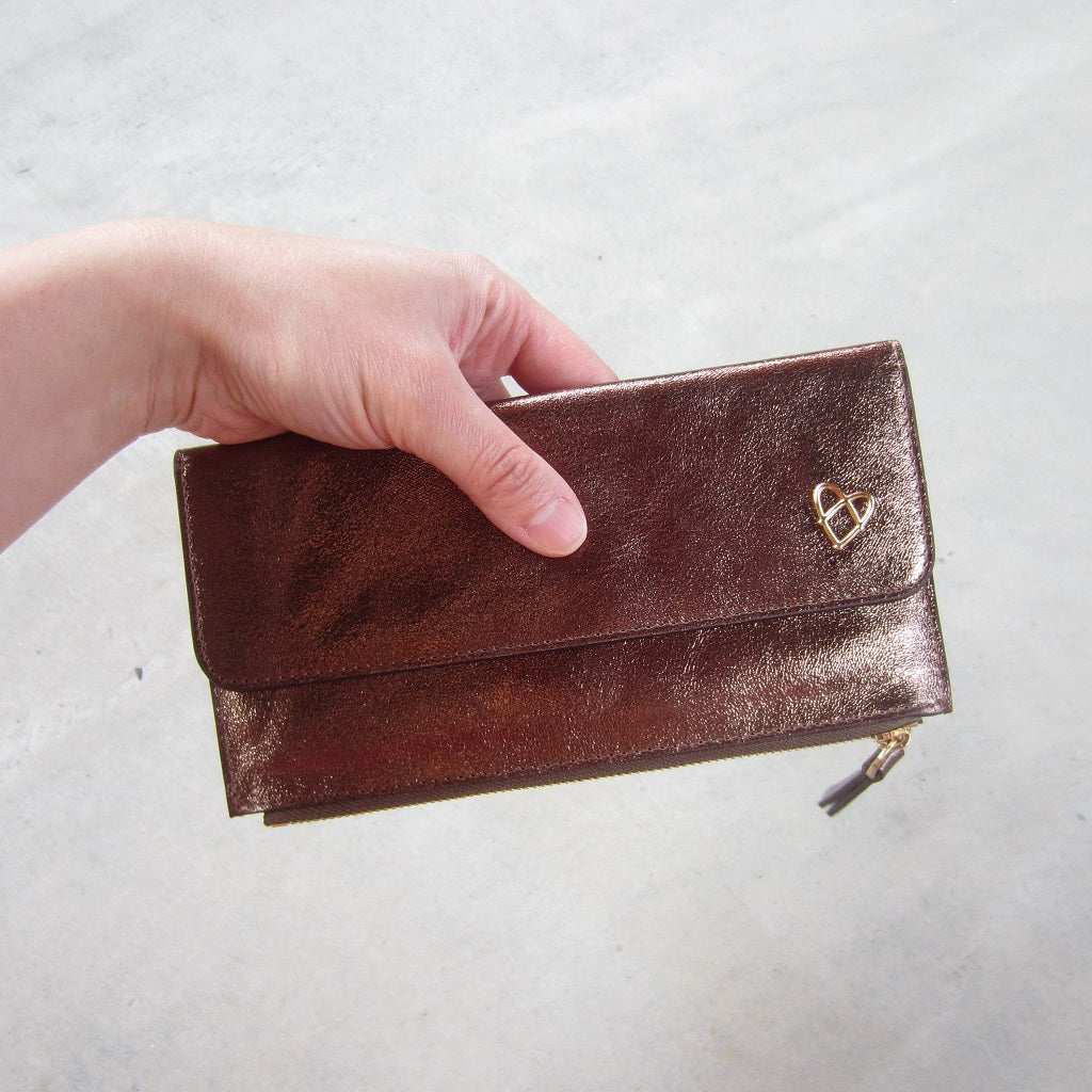 Odele Slim Wallet: Bronze with Brown Zipper