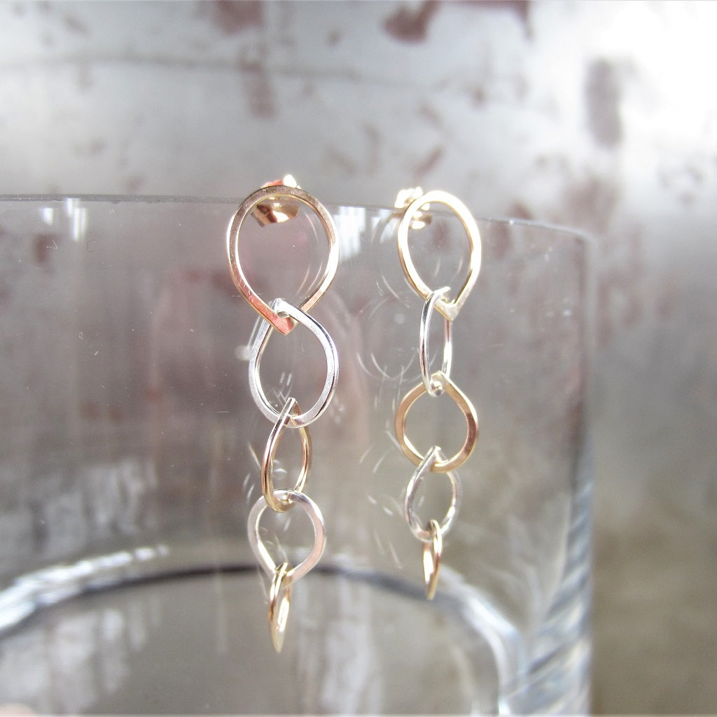 Waterfall Post Earrings in Mixed Metals