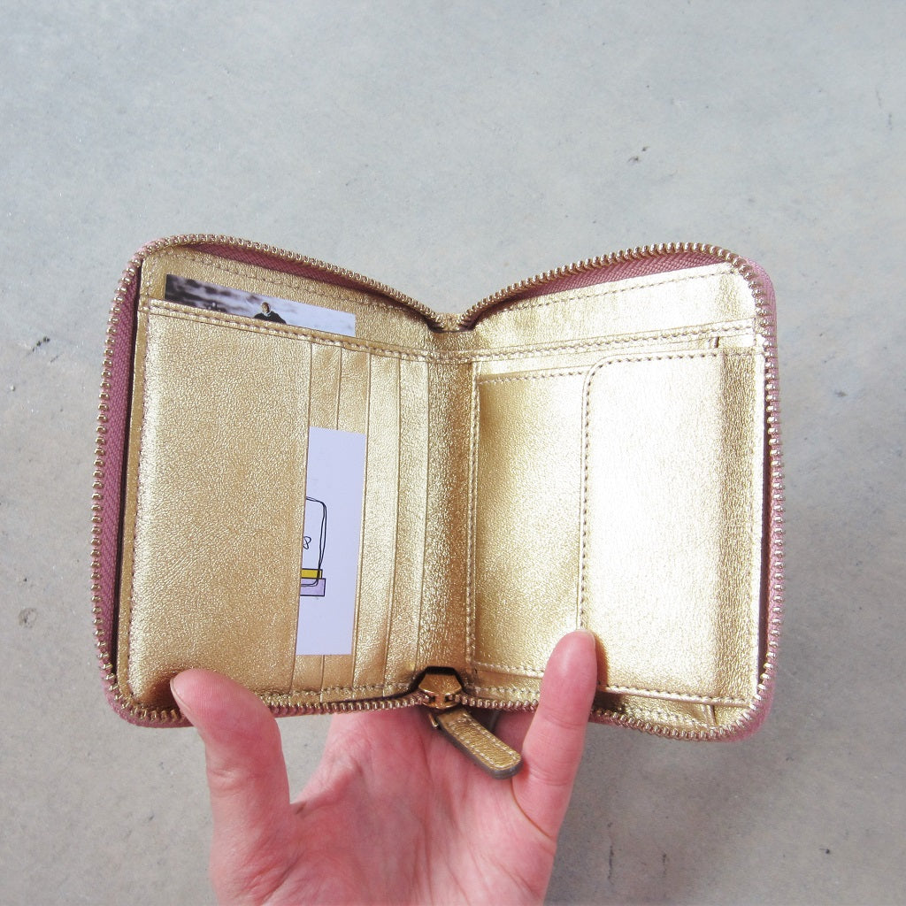 Victoria Wallet: Gold with Salmon Zipper