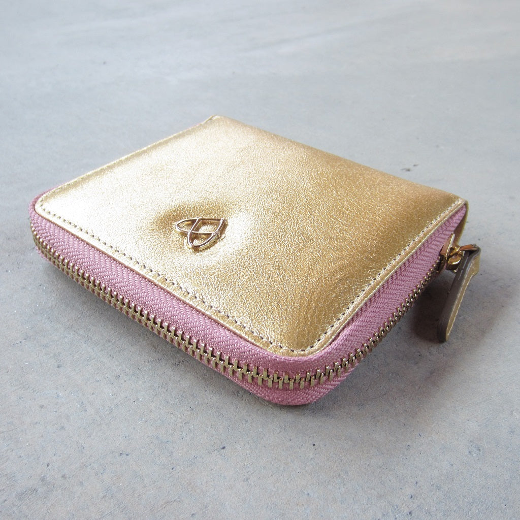 Victoria Wallet: Gold with Salmon Zipper