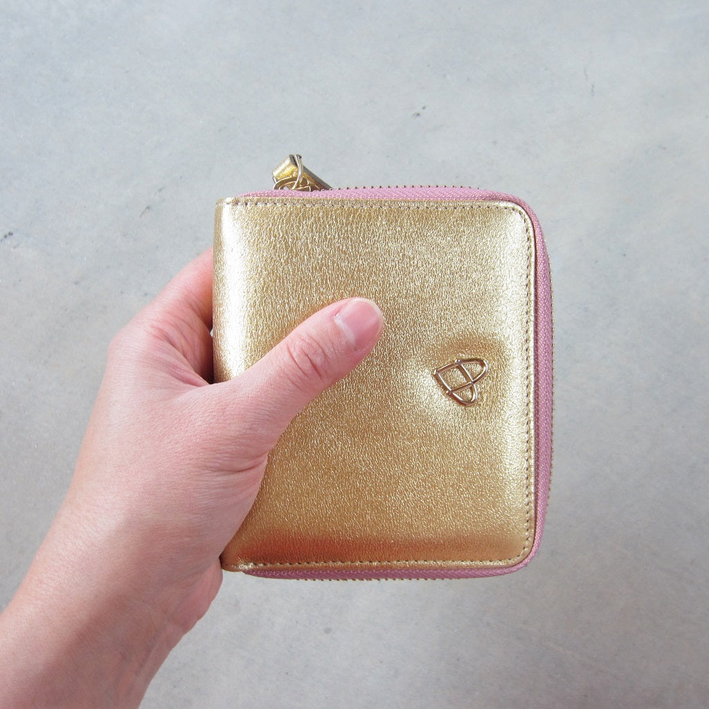 Victoria Wallet: Gold with Salmon Zipper