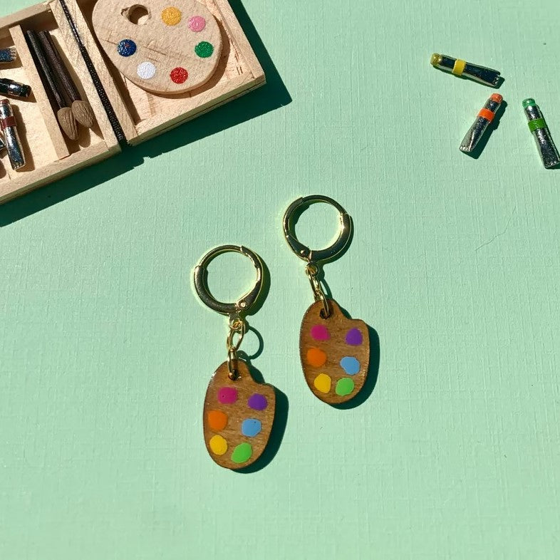 Mini Paint Palette Wooden Earrings