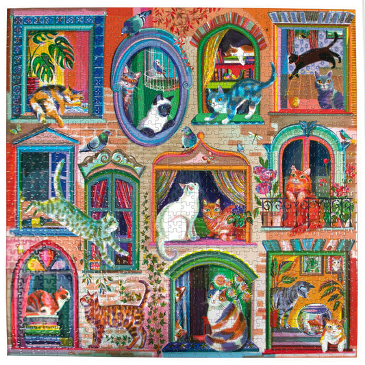 1000 Piece Puzzle: Cats in Windows