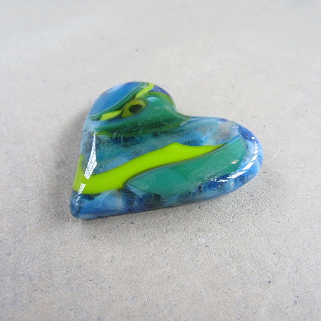 Fused Glass Heart: Blue and Green