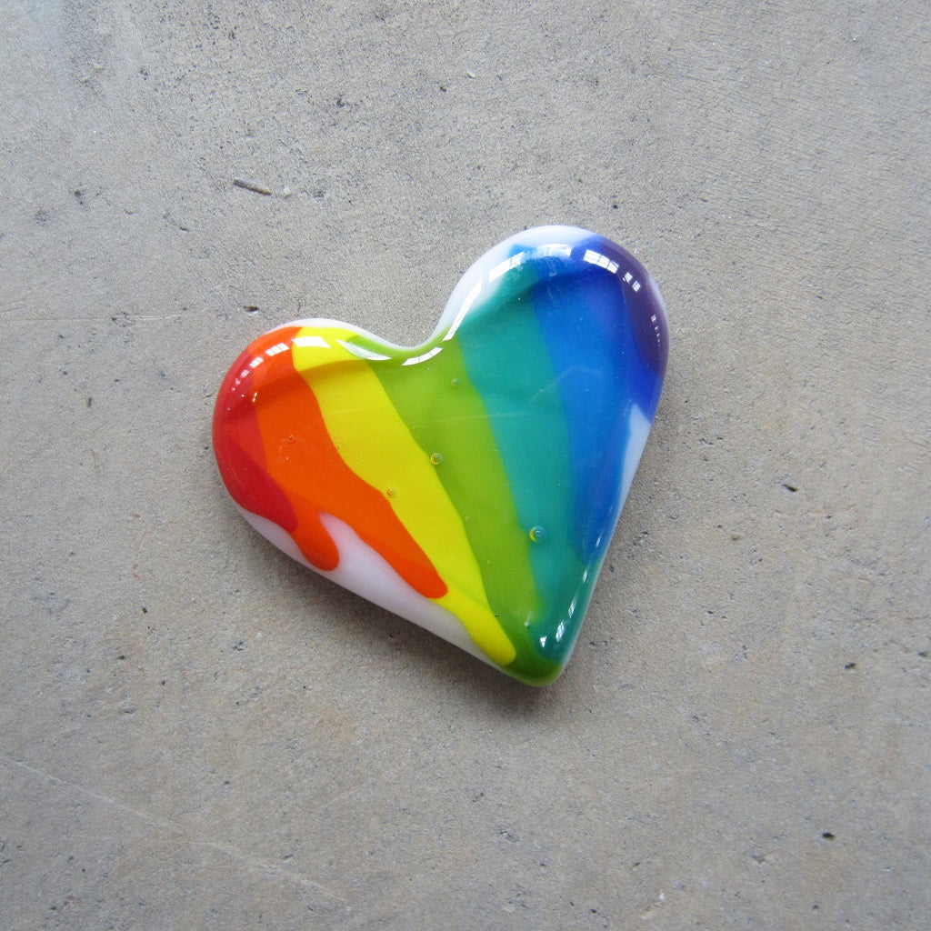 Fused Glass Heart: Rainbow Stripe