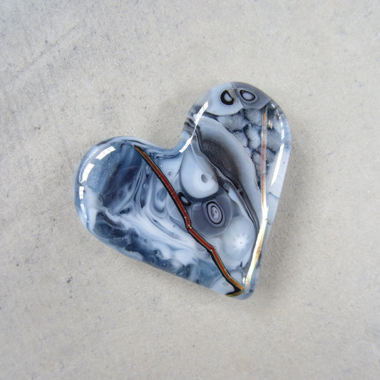 Fused Glass Heart: Shiny Black and White